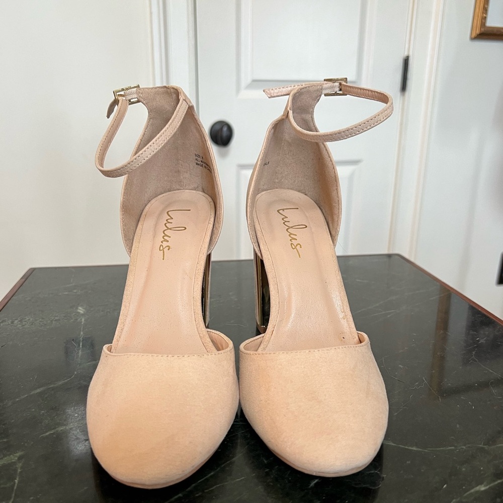 Lulus Laura Light Nude Suede Ankle Strap Heel, Size 8